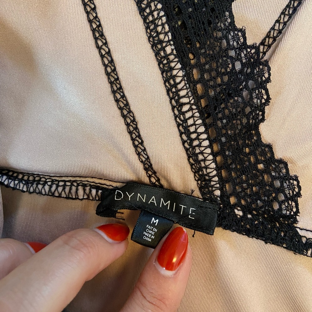 Dynamite V Neck Lace Detail Bodycon Bodysuit - Picture 5 of 5